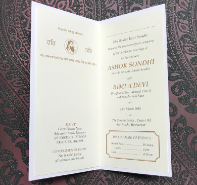 Indian & Asian Wedding Invitation printing Luton