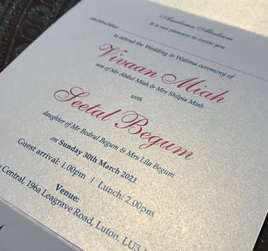 Indian & Asian Wedding Invitation printing Luton