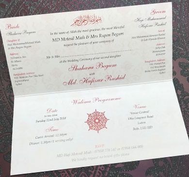 Asian Wedding invites Luton, Indian Wedding Invitations Luton