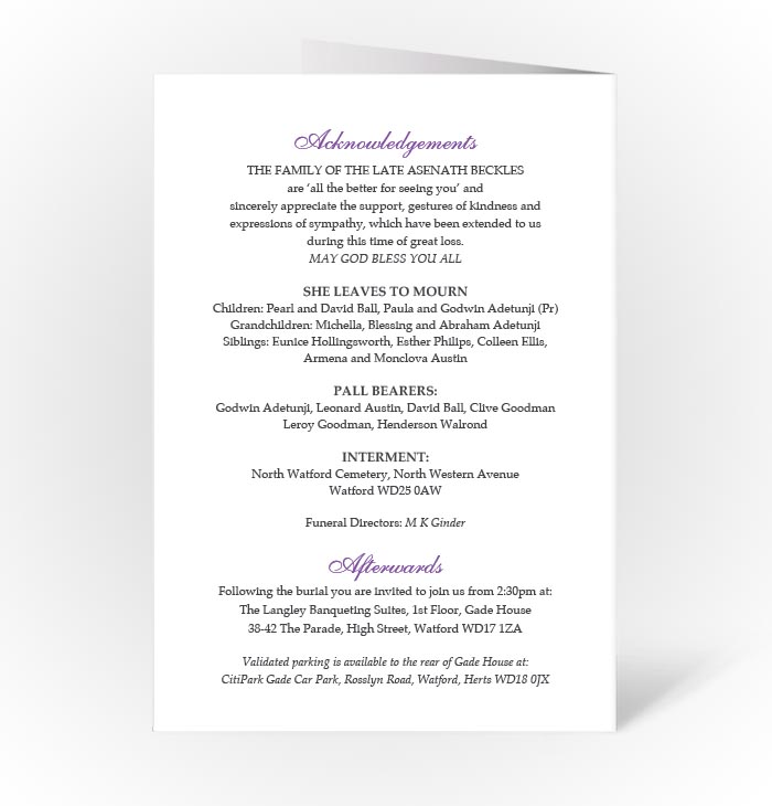 Funeral books, funeral order of services printing Luton